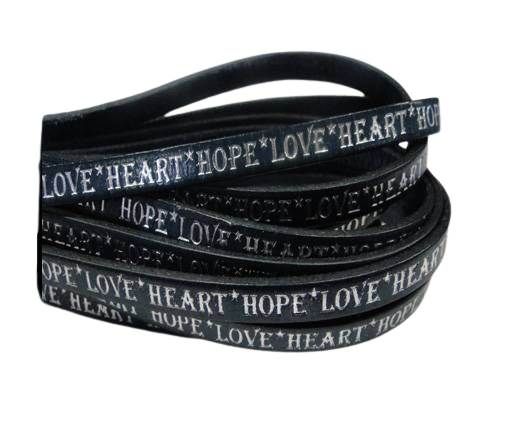 Real Flat Leather-5MM-Hope Love Heart style-Blue