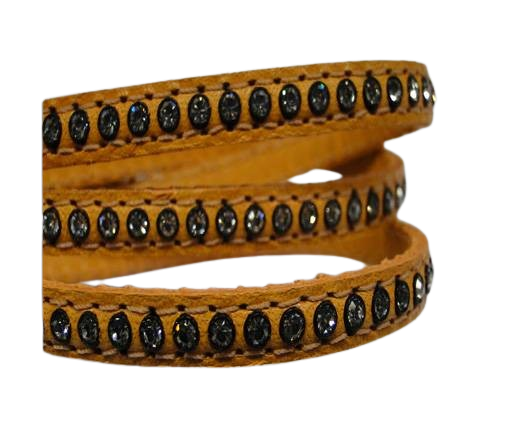 Real Nappa Flat Leather with swarovski crystals - 6mm - Orange