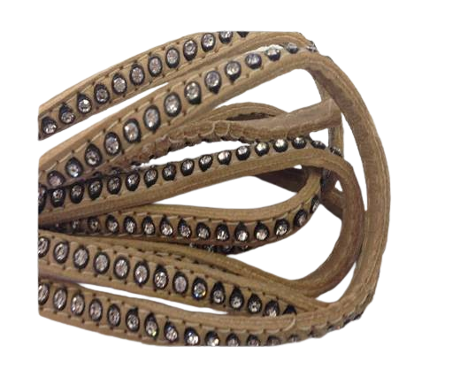 Real Nappa Flat Leather with swarovski crystals-6mm-Beige