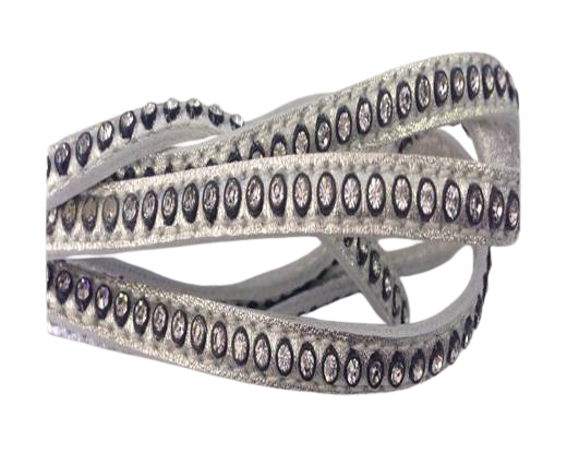 Real Nappa Flat Leather with swarovski crystals-6mm-Silver