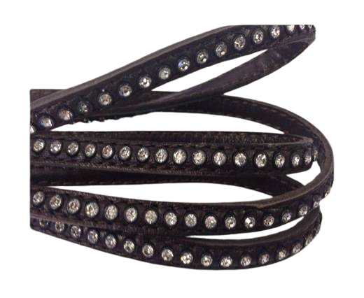 Real Nappa Flat Leather with swarovski crystals-6mm-Dark brown