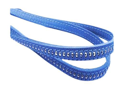 Real Nappa leather with silver plated ball chains-6mm-Light Blue
