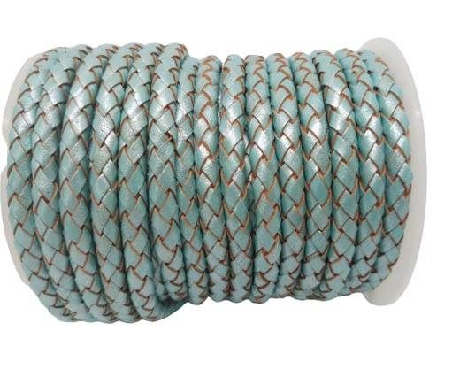 Round Braided Leather Cord SE/M/14-Metallic Baby blue - 6mm