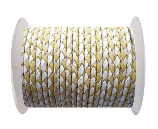 Round Braided Leather Cord SE/B/28-Yellow-White - 8mm