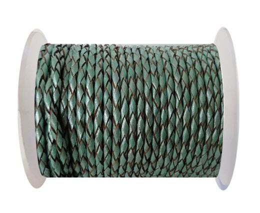 Round Braided Leather Cord SE/M/02-Metallic Mint-3mm