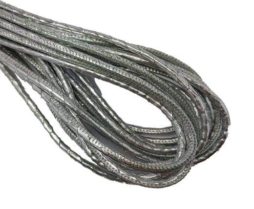 Round Stitched Nappa Leather Cord-4mm-silver snake