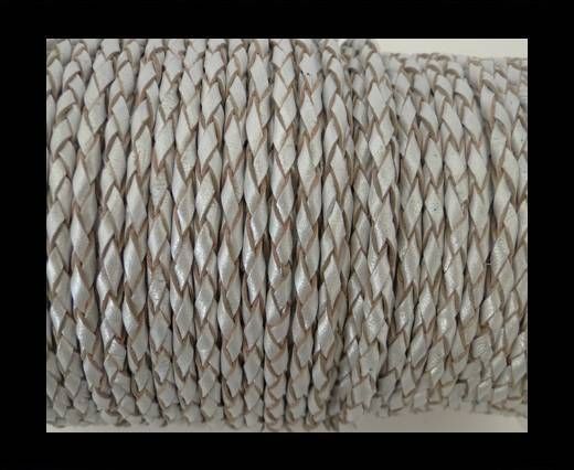 Round Braided Leather Cord SE/M/Silver - 3mm