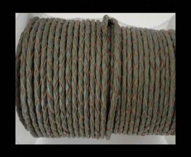 Round Braided Leather Cord SE/B/Khakhi-natural edges-3mm