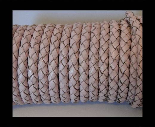 Round Braided Leather Cord SE/B/2033-Baby Pink - 5mm