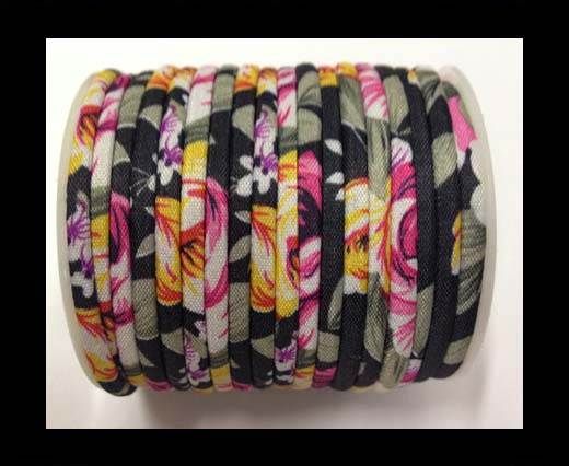 Fabric with flowers round-4mm-Black