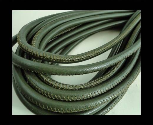 Round stitched nappa leather cord Forest Green-6mm