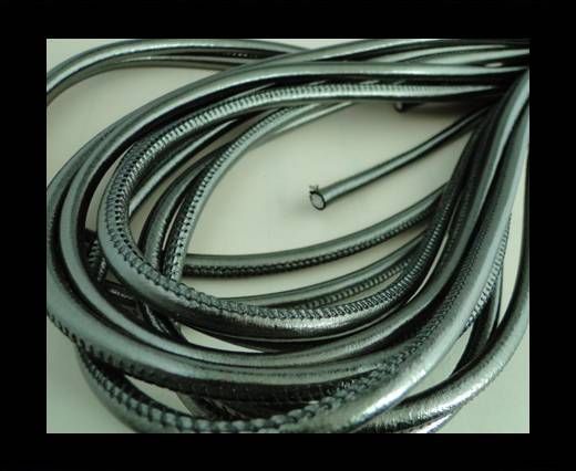 Round stitched nappa leather cord Metallic Gunmetal-6mm