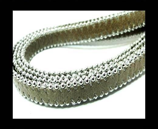 Flat Leather with Chain- Light Taupe-10mm