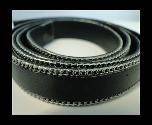 Flat Leather with Chain- Black-10mm