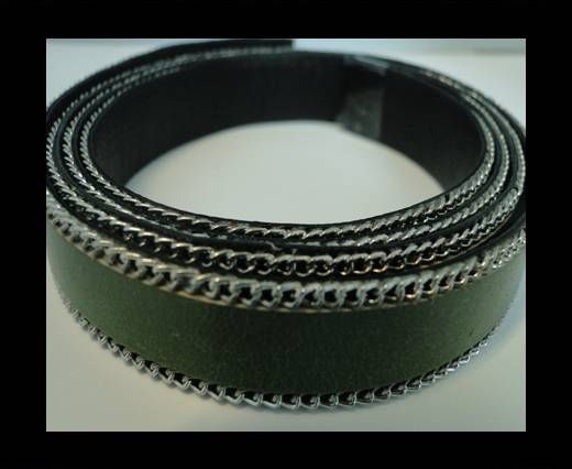 Flat Leather with Chain- Hunter Green-10mm
