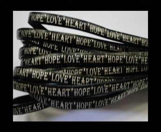 Real Flat Leather-5MM-Hope Love Heart style-Black-Silver