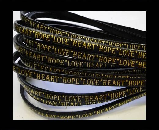Real Flat Leather-5MM-Hope Love Heart style-Black-Gold