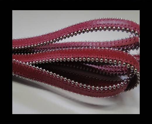 Real Nappa Flat Leather with steel balls chains-10mm-Fushia