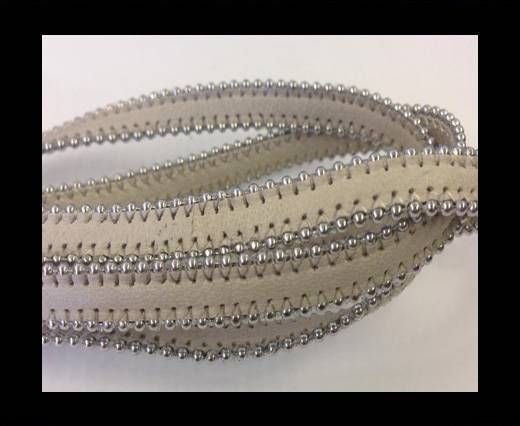 Real Nappa Flat Leather with steel balls chains-10mm-Beige