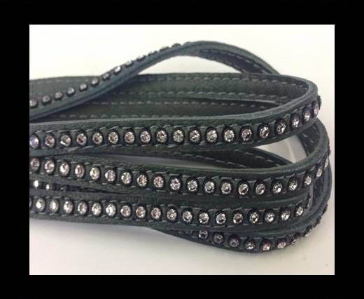 Real Nappa Flat Leather with swarovski crystals-6mm-Military Gre