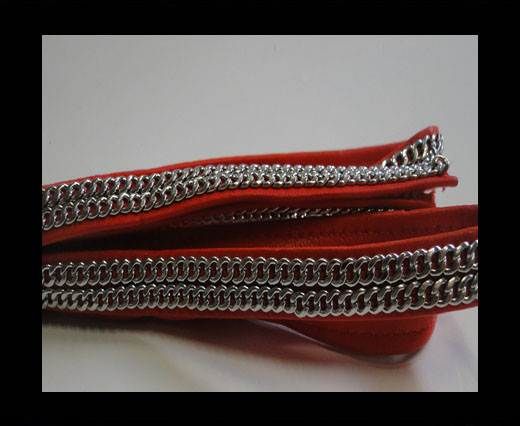 Real Nappa Leather with Double Stainless Steel Chain -10mm-Red