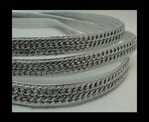 Real Nappa Leather Chain Stitched-10mm-Double-Silver
