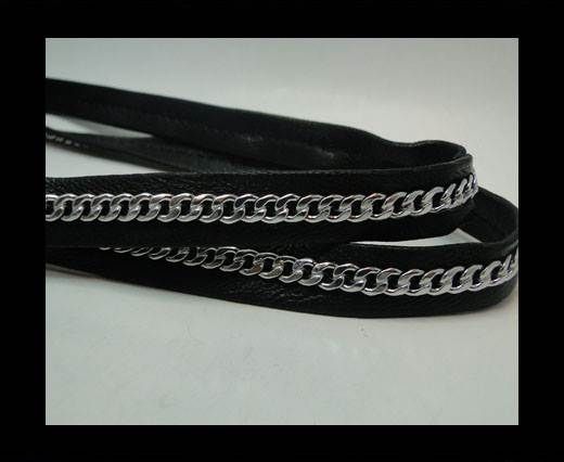 Real Nappa Leather Chain Stitched-10mm-Single-Black