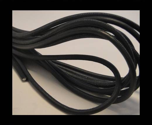 Round stitched nappa leather cord Dark Grey-6mm