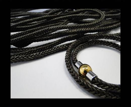 Round Braided Leather Cord-Dark Brown-4mm
