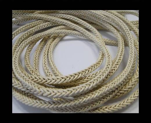 Round Braided Leather Cord-Pastel Yellow-4mm