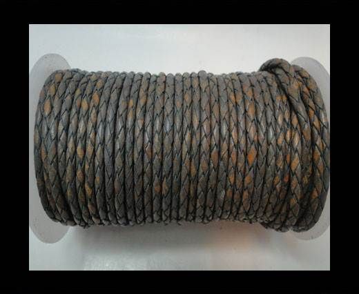 Round Braided Leather Cord-Dark Grey-3mm