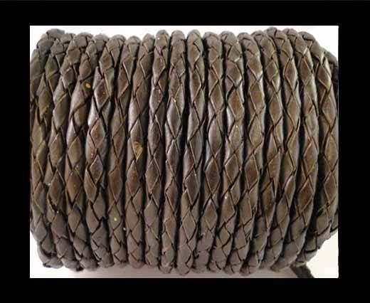 Round Braided Leather Cord SE/B/03-Dark Brown - 4mm