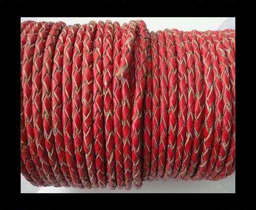 Round Braided Leather Cord SE/B/06-Red-natural edges - 5mm