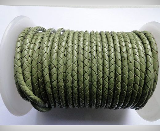Round Braided Leather Cord SE/B/18-Asparagus - 4mm