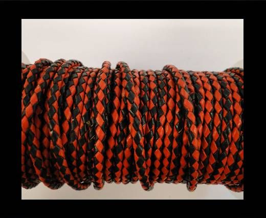 Round Braided Leather Cord SE/B/22-Red-Black - 5mm