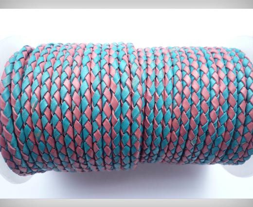 Round Braided Leather Cord SE/B/24-Pink-Blue - 5mm