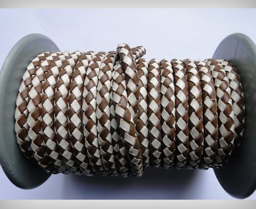 Round Braided Leather Cord SE/B/27-Brown-White - 4mm