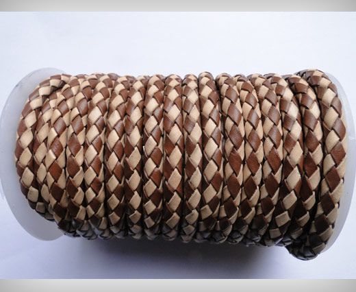 Round Braided Leather Cord SE/B/29-Brown-Natural - 5mm