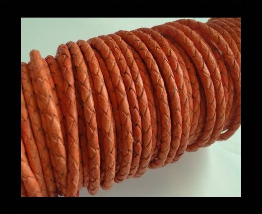 Round Braided Leather Cord SE/B/Neon Orange-4mm