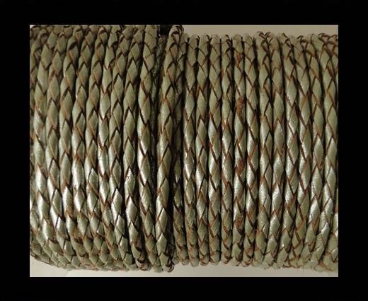 Round Braided Leather Cord SE/M/10-Metallic Olive Green - 5mm