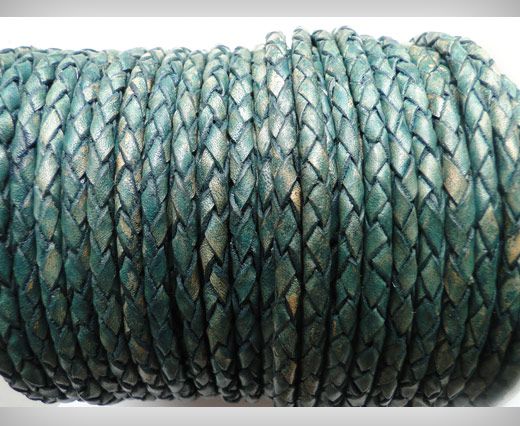 Round Braided Leather Cord SE/PB/15-Vintage Aqua Green - 3mm