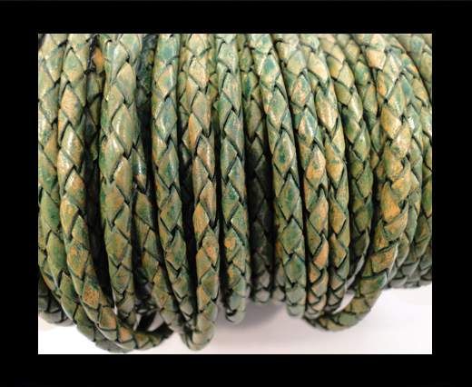 Round Braided Leather Cord SE/PB/18-Vintage Green - 5mm