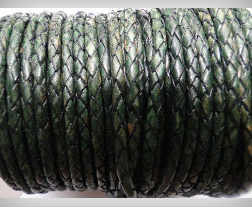 Round Braided Leather Cord SE/PB/19-Vintage Bottle Green - 3mm