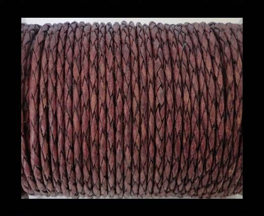 Round Braided Leather Cord SE/PB/21-Vintage Maroon - 3mm