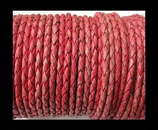 Round Braided Leather Cord SE/PB/Vintage Red-5mm