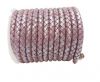 Round Braided Leather Cord SE/M/01/Metallic Pink - 6mm