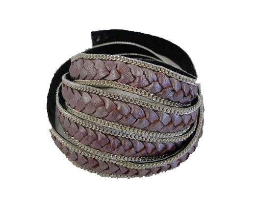 Braided Leather with silver chain--14mm-SE-M-15