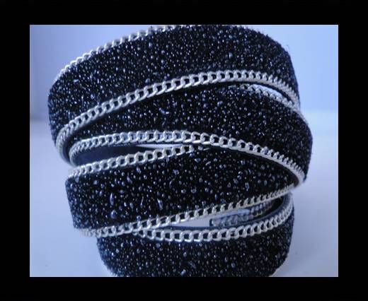 Leather with snake Print -Shiny Pearled Black