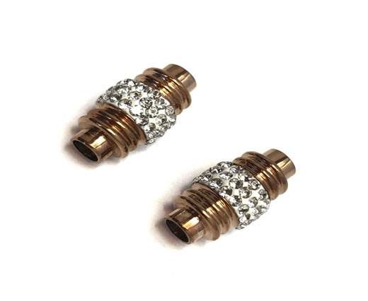 Stainless Steel Magnetic Clasp,Rose Gold+Crystal,MGST-191 4mm