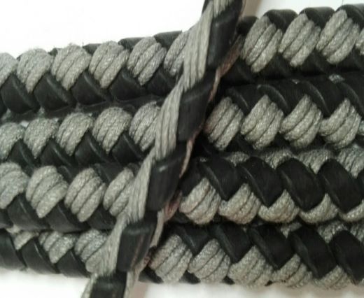 Braided leather with cotton - Black and White -8mm